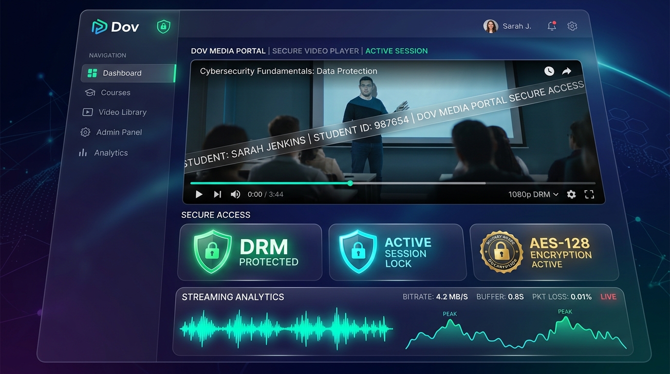 احمِ فيديوهاتك وكورساتك من التحميل والتسريب والتسجيل غير المصرح به - Video DRM & Anti-Piracy Streaming Platform